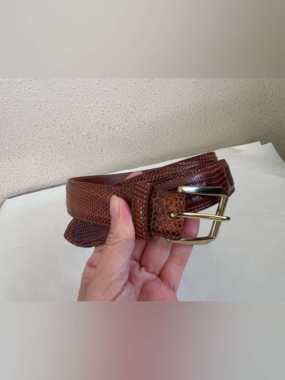 Bullock & Jones Java Lizard Leather USA Brown Men’s Dress Belt Brass Buckle 36